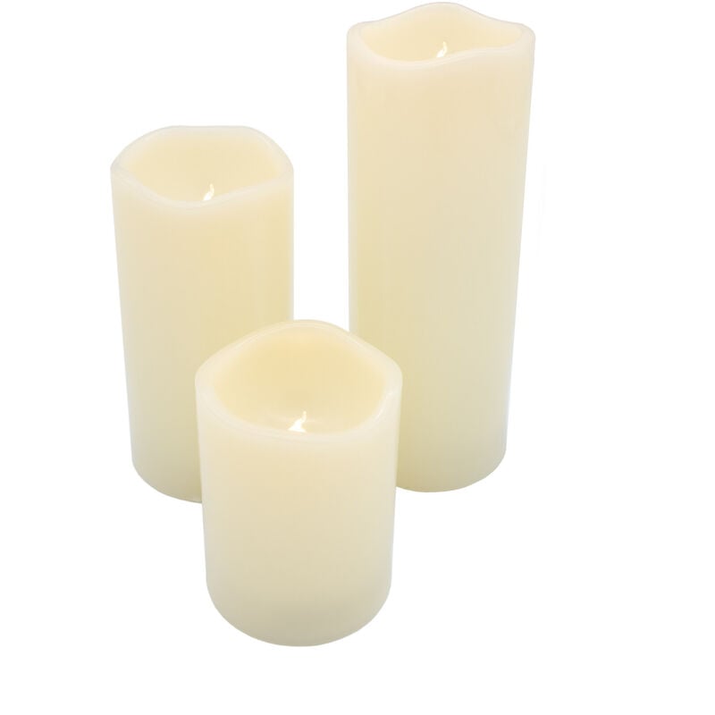 Led Outdoor Kerze mit Timer 3er Set - 20 / 15 x / 10 cm - elektrische Kerze mit Flacker Effekt - mit Timer für Außen
