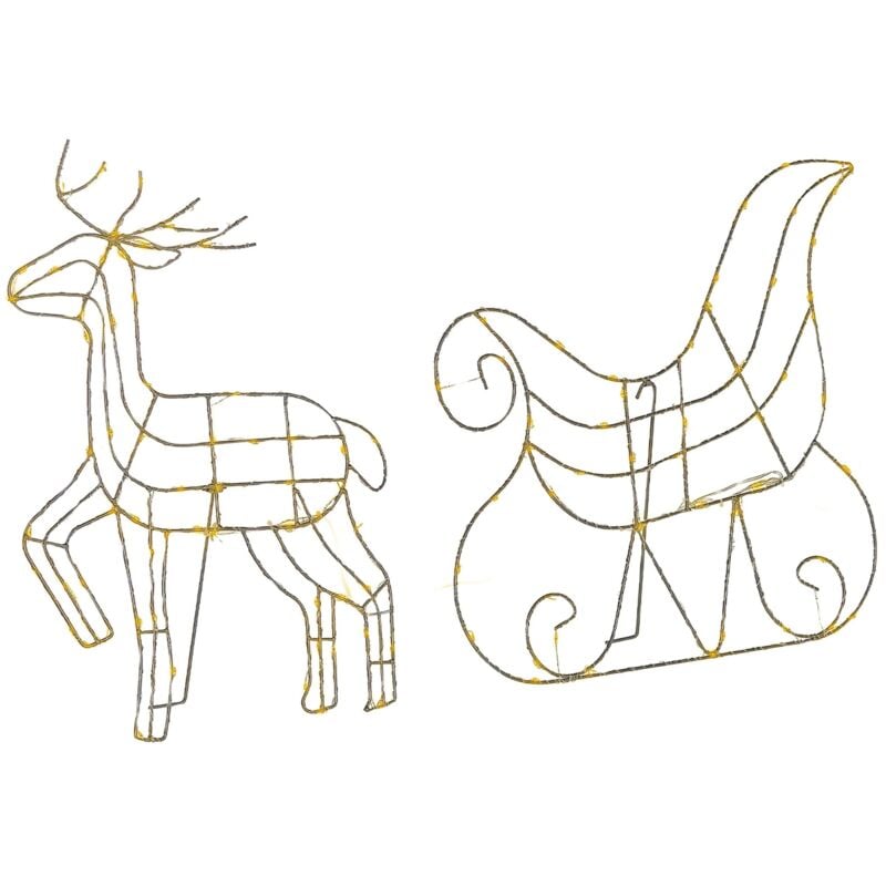 Outdoor led Weihnachtsbeleuchtung Silber Metall 46 cm Renntierform mit Schlitten mit Stromanschluss Animiert für Außen Deko Adventsdekoration