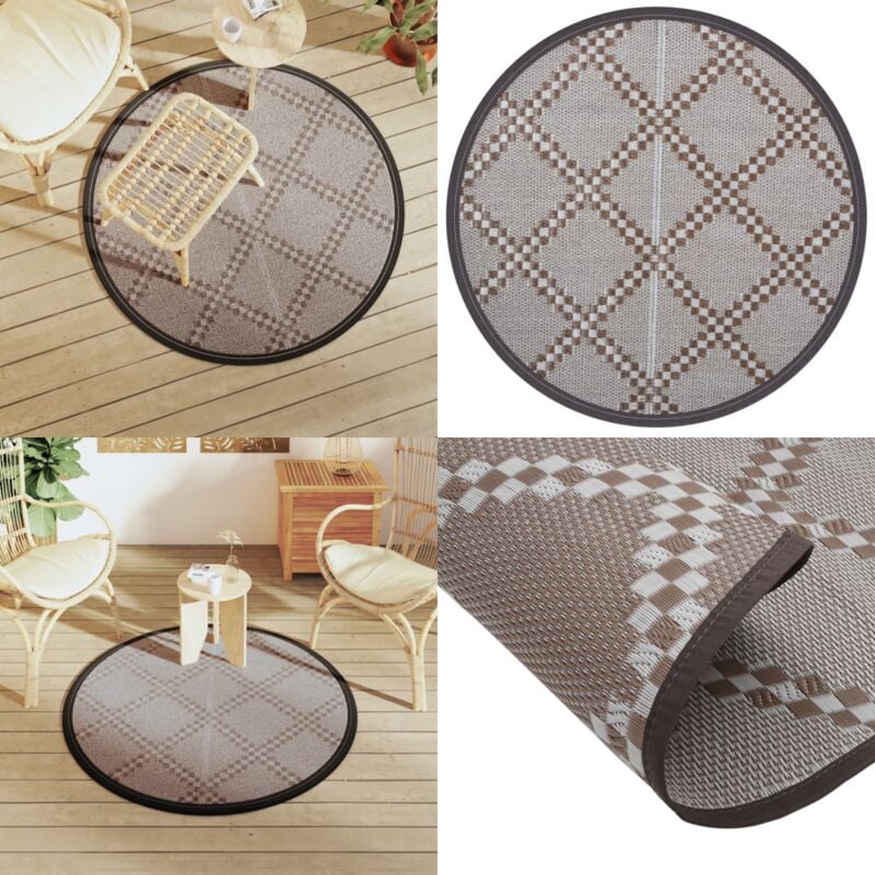 Vidaxl - Outdoor-Teppich arakil Braun Ø120 cm pp - Outdoor-Teppich - Garten-Teppich - Balkon-Teppich - Terrassen-Teppich - Brauner Teppich - Home &