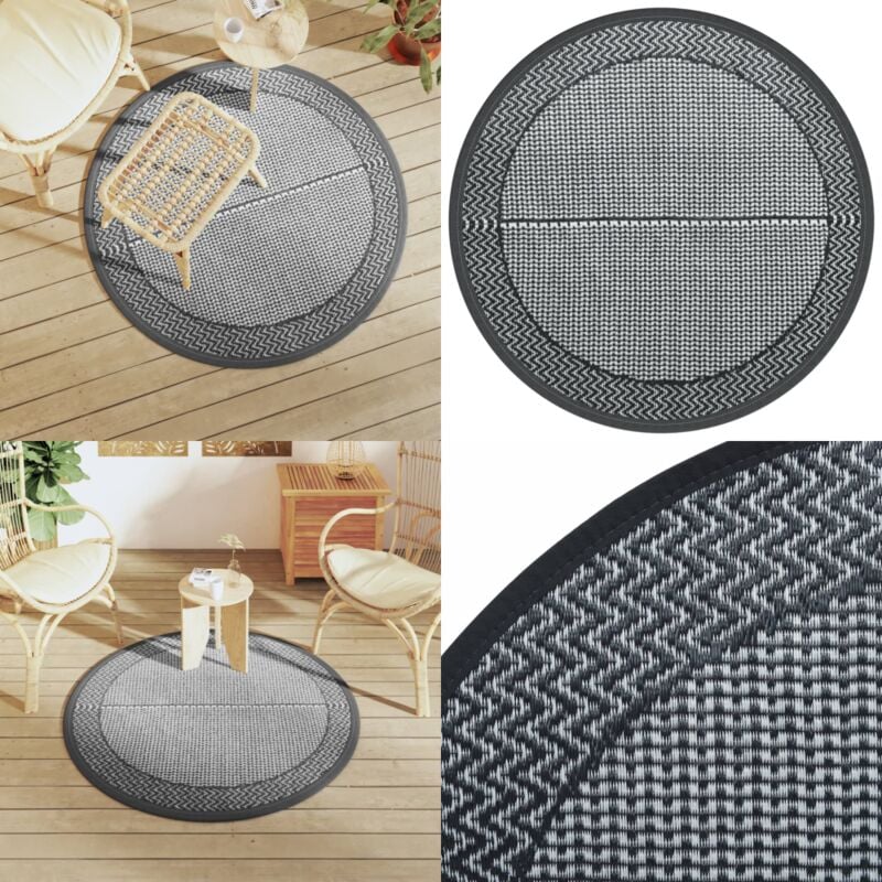 Outdoor-Teppich ARAKIL Grau Ø120 cm PP - Outdoor-Teppich - Garten-Teppich - Balkon-Teppich - Polypropylen Teppich - Grauer Teppich - Home & Living