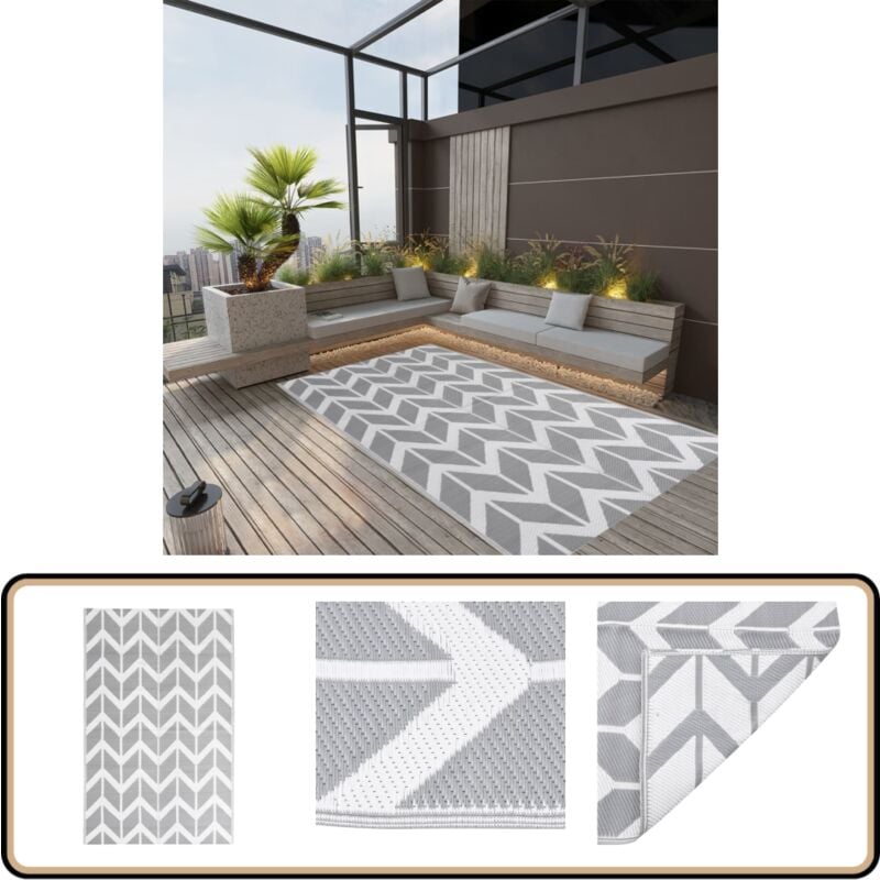 Outdoor-Teppich arakil Grau 120x180 cm pp - Outdoor-Teppich - Garten-Teppich - Terrassen-Teppich - Jacquard Muster - Grauer Teppich