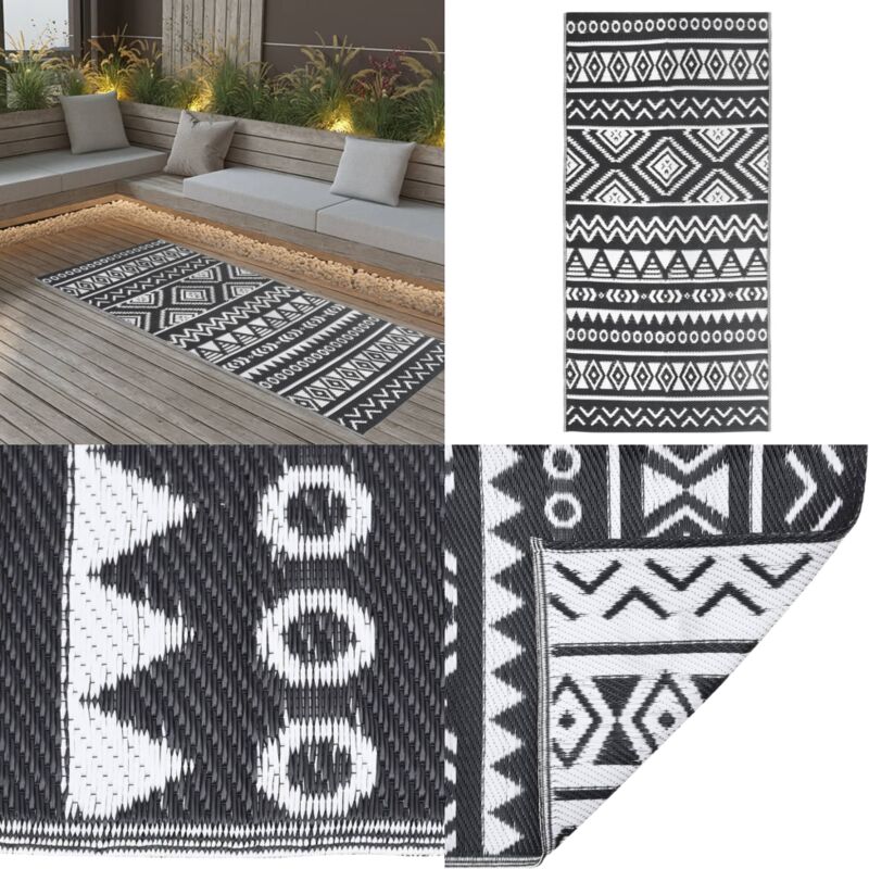 Outdoor-Teppich ARAKIL Schwarz 80x150 cm PP - Terrassen-Teppich - Balkon-Teppich