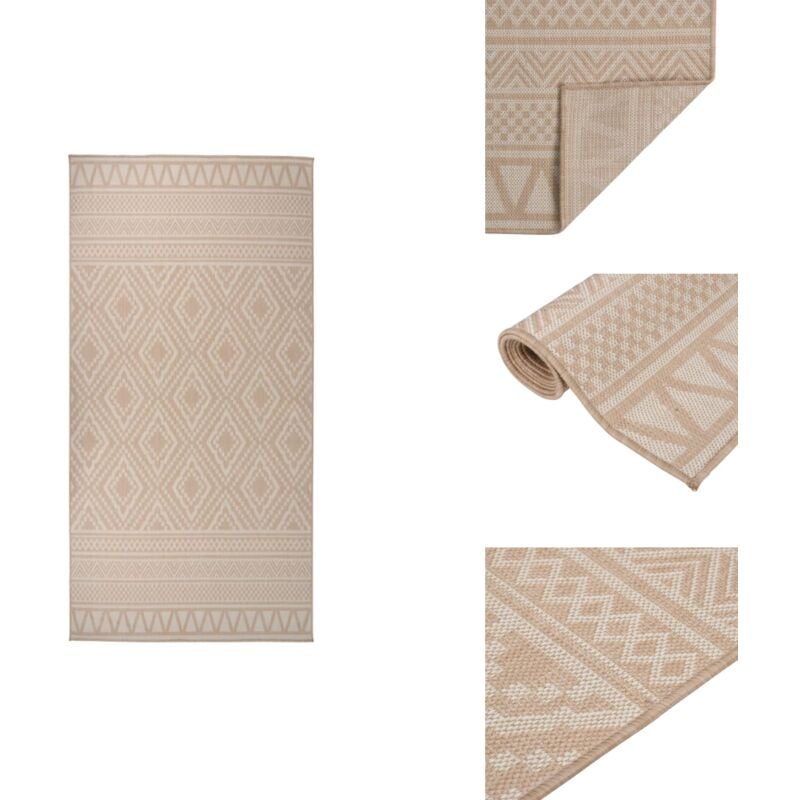 Outdoor-Teppich Flachgewebe 100x200 cm Braun Gestreift - Outdoor-Teppich - Outdoor-Teppiche - Teppich - Teppich Flachgewebe