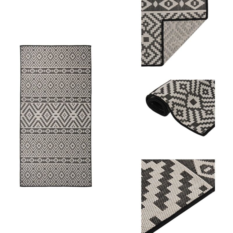 Vidaxl - Outdoor-Teppich Flachgewebe 100x200 cm Schwarz Gestreift - Outdoor-Teppich - Terrassenteppich - Balkonteppich - Flachgewebe