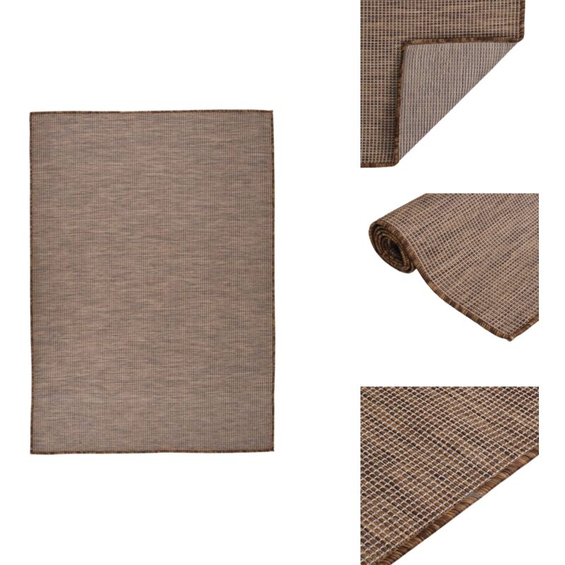 Outdoor-Teppich Flachgewebe 140x200 cm Braun - Outdoor-Teppich - Balkon-Teppich - Terrassen-Teppich - Flachgewebe-Teppich - Brauner Teppich