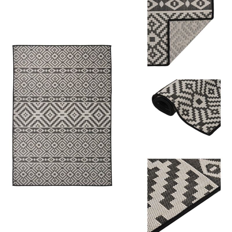 Outdoor-Teppich Flachgewebe 140x200 cm Schwarz Gestreift - Outdoor-Teppich - Outdoor-Teppiche - Teppich - Teppich Flachgewebe