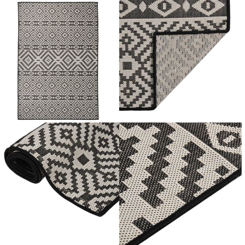 Vidaxl - Outdoor-Teppich Flachgewebe 160x230 cm Schwarz Gestreift - Outdoor-Teppich - Balkon-Teppich - Terrassen-Teppich - Flachgewebe-Teppich