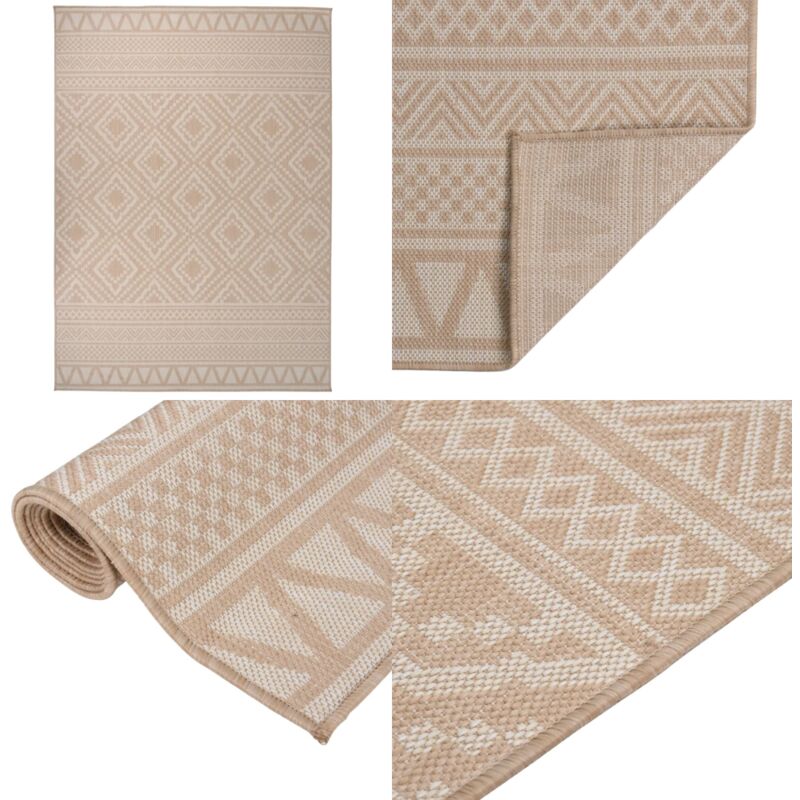 Outdoor-Teppich Flachgewebe 200x280 cm Braun Gestreift - Outdoor-Teppich - Balkon-Teppich - Terrassen-Teppich - Flachgewebe-Teppich