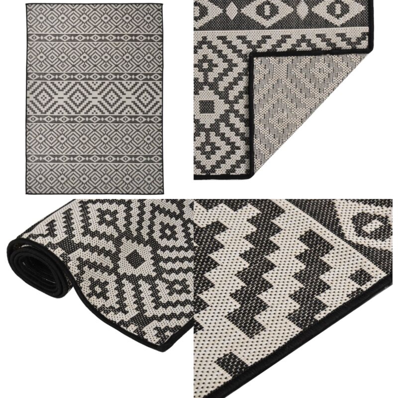 Vidaxl - Outdoor-Teppich Flachgewebe 200x280 cm Schwarz Gestreift - Outdoor-Teppich - Balkon-Teppich - Terrassen-Teppich - Kunststoff-Teppich