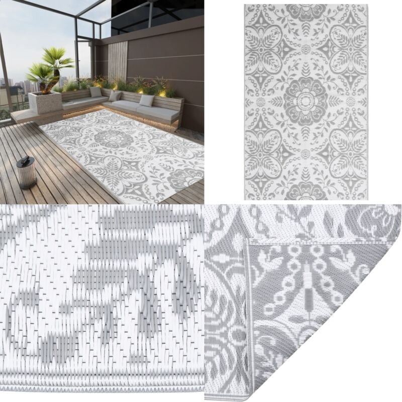Outdoor-Teppich arakil Hellgrau 140x200 cm pp - Außenbereich Dekoration - Balkon Teppich - Terrassen Teppich - Garten Teppich - Polypropylen Teppich