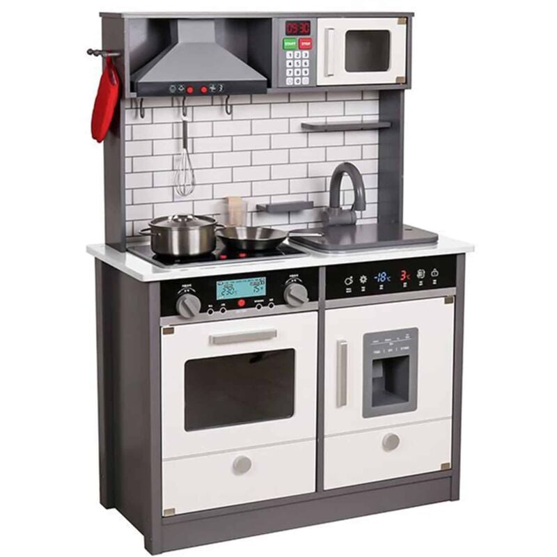 Spielküche aus Holz Little Kitchen Outdoor Toys 65x30x93 cm Weiß mit Zubehör, Lichtern und Klängen