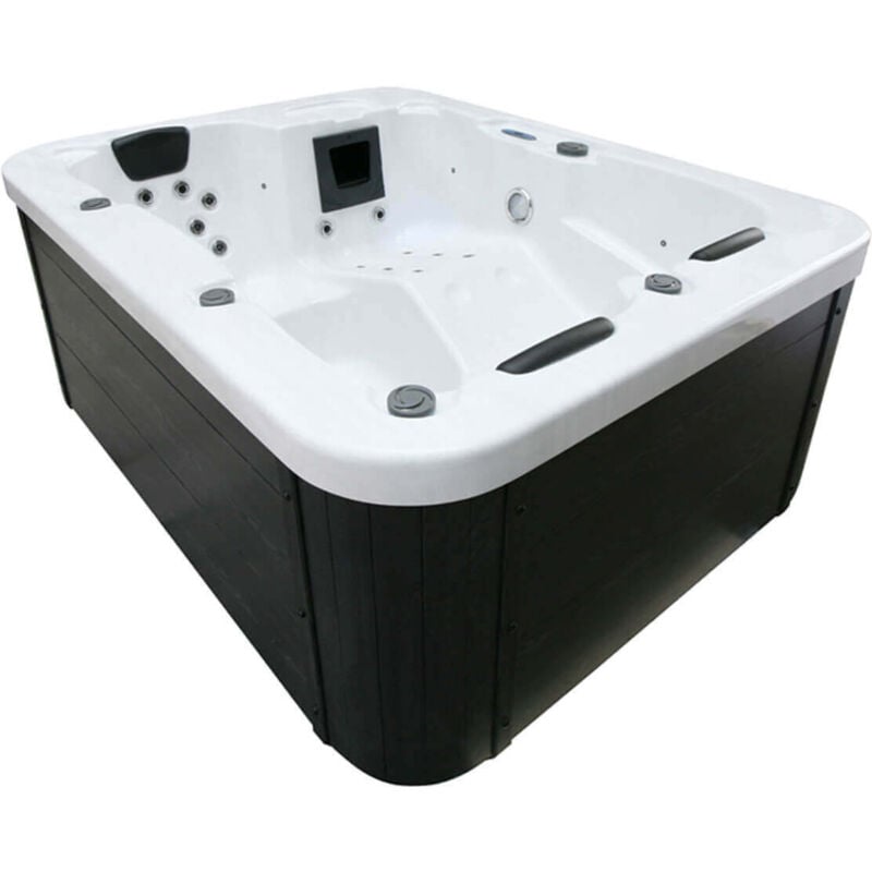 Outdoor Whirlpool white marble pure - 210 x 160 cm für 3 Personen Ausstattung: Pure Whirlpool Outdoor Saunaofen Holz - Home Deluxe