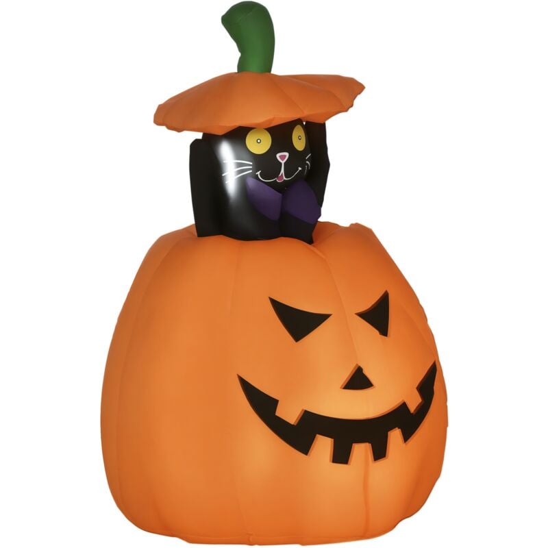 Outsunny 91-115 cm Aufblasbar Kürbisgeist mit beweglicher Katze Halloweendekorationen Halloween Deko Helloween-Gartendeko mit LED Lichter Wasserdicht