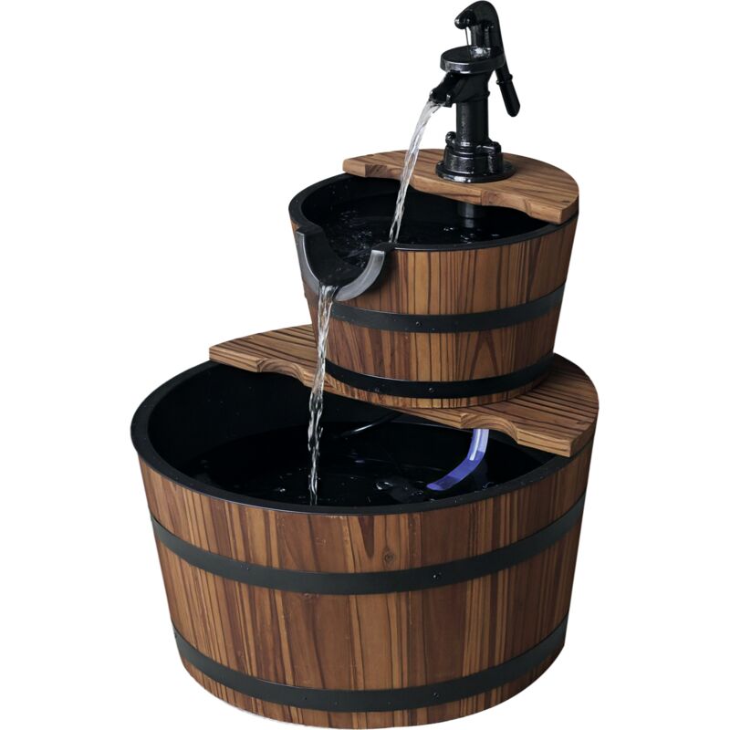 Outsunny Springbrunnen aus Holz Outdoor Gartenbrunnen Dekorationsbecken Ornamenten Pumpe Zimmerbrunnen Wasserspiel Brunnen für Garten Terrasse Rasen