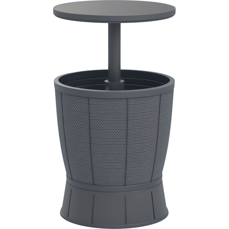 Outsunny 3-in-1 Beistelltisch Gartentisch 45 x 43 cm Rund Kühlbox wetterfest Balkontisch mit 41 L Stauraum höhenverstellbarer Tischplatte Cool Bar