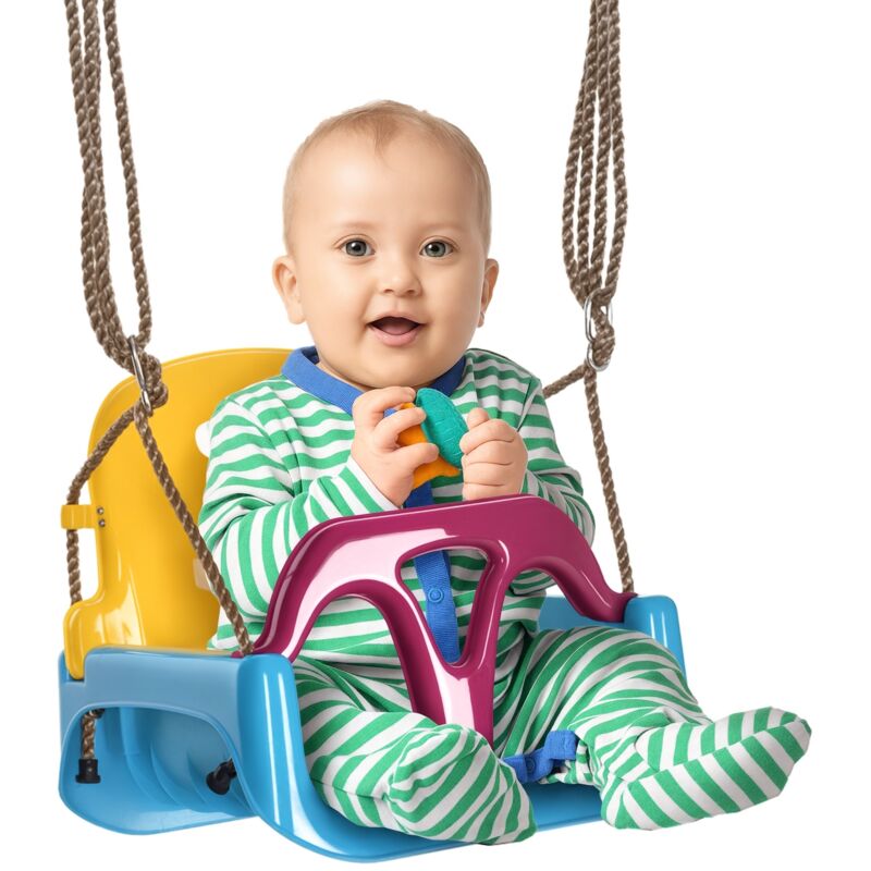 Outsunny - Babyschaukel Outdoor 3-in-1, Kinderschaukel mit verstellbarem Seil, 120-180 cm höhenverstellbar, Schaukelsitz für Kinder ab 9 Monaten,