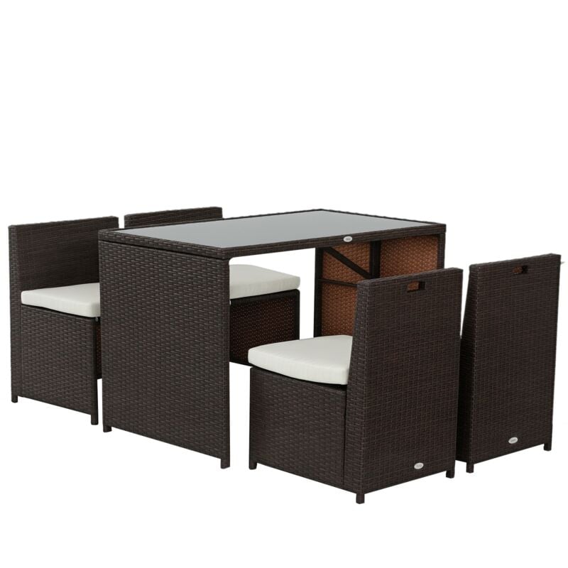 5-teiliges Polyrattan Gartenmöbel-Set, wetterfest Balkonmöbel für 4 Personen Terrassenmöbel mit Tisch 4 Stühle Kissen, Lounge-Set Essgruppe