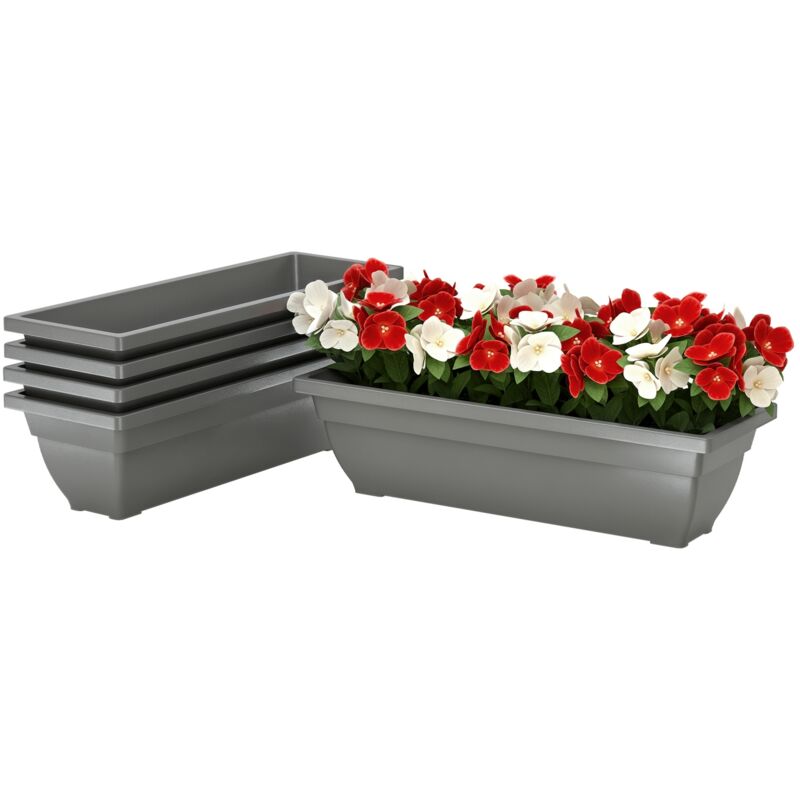 5er Set Blumentopf aus Kunststoff, 59 x 21 x 16 cm stapelbar Blumentöpfe Set, wetterfest Übertopf, Töpfe für innen und außen, Grau - Outsunny