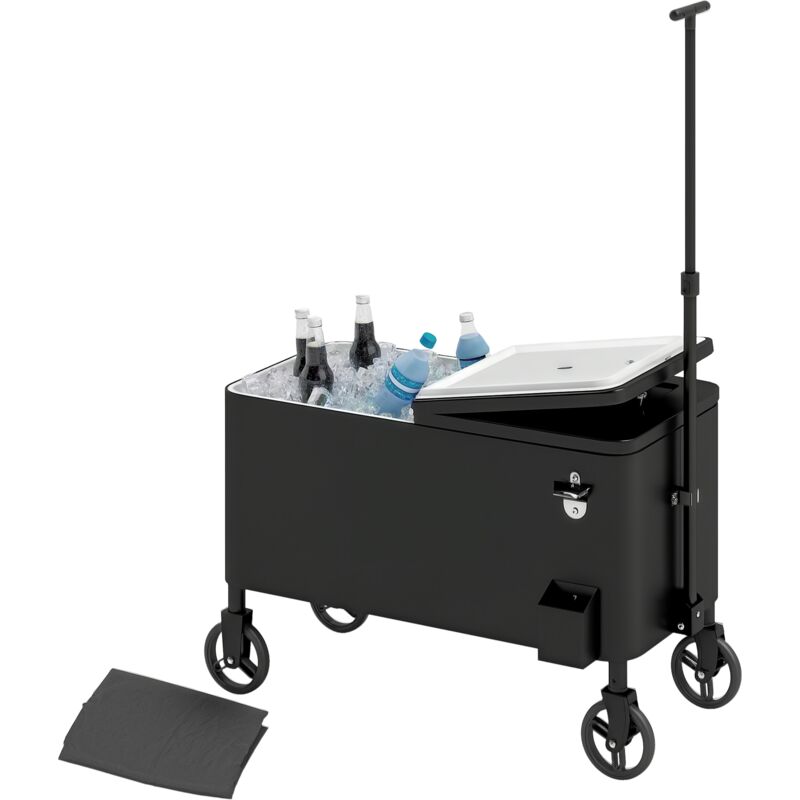 76L Kühlwagen Servierwagen mit Rädern Flaschenöffner Deckel Griffe Fahrbare Kühlbox Beistellwagen Bar Kühlbehälter Getränkewagen für Outdoor