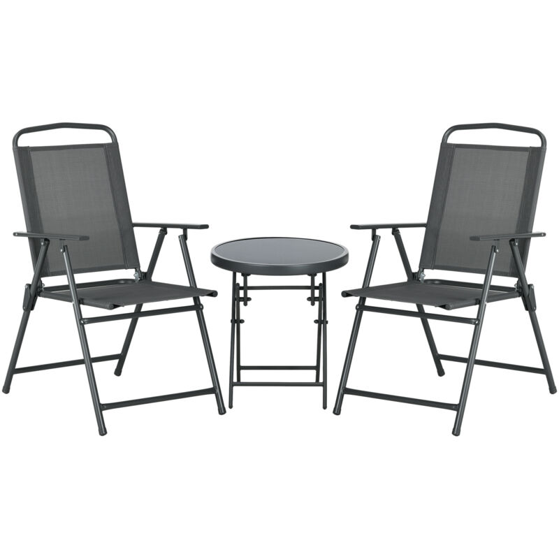 Bistro-Set 3-teilig aus Metall Wetterfest Gartenmöbel Set mit klappbar Glastisch Gartenstühlen Outdoor Balkonmöbel Set Sitzgruppe Balkonset