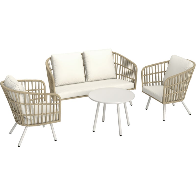 Gartenmöbel Set aus Polyrattan Lounge-Set mit 2er Sofa Sessel Tisch Kissen wetterfest Sitzgruppe für 4 Personen Outdoor Balkonmöbel Set