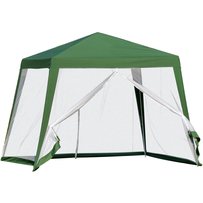 Outsunny Gartenpavillon Pavillon Festzelt Partyzelt wetterfest Zelt mit Moskitonetz Metall + Polyester Grün 3 x 3 m