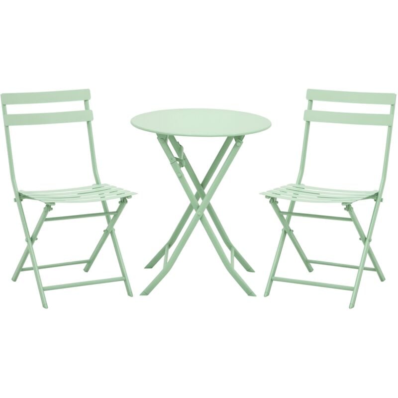 Outsunny - 3-tlg. Gartenset Garnitur Balkonmöbel Set Bistrotisch mit 2 Stühlen für Hof Garten klappbar Grün