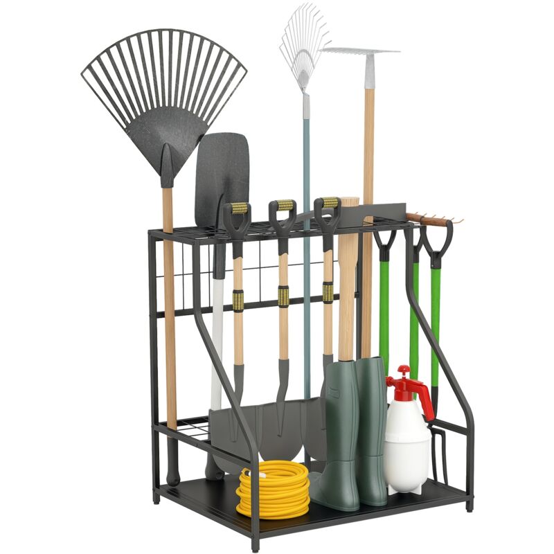 Outsunny Gartenwerkzeug-Organizer 3-stufig Gartengeräte Ständer mit Haken Gartenwerkzeugständer bis zu 20 Werkzeuge Gerätehalter Mehrzweck