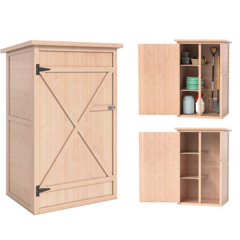 Gartenschrank Holz, Geräteschuppen wetterfest 75x56x115cm, Gerätehaus mit Tür, Böden, Geräteschrank, Gartenhaus Werkzeugschrank Gartenschuppen für