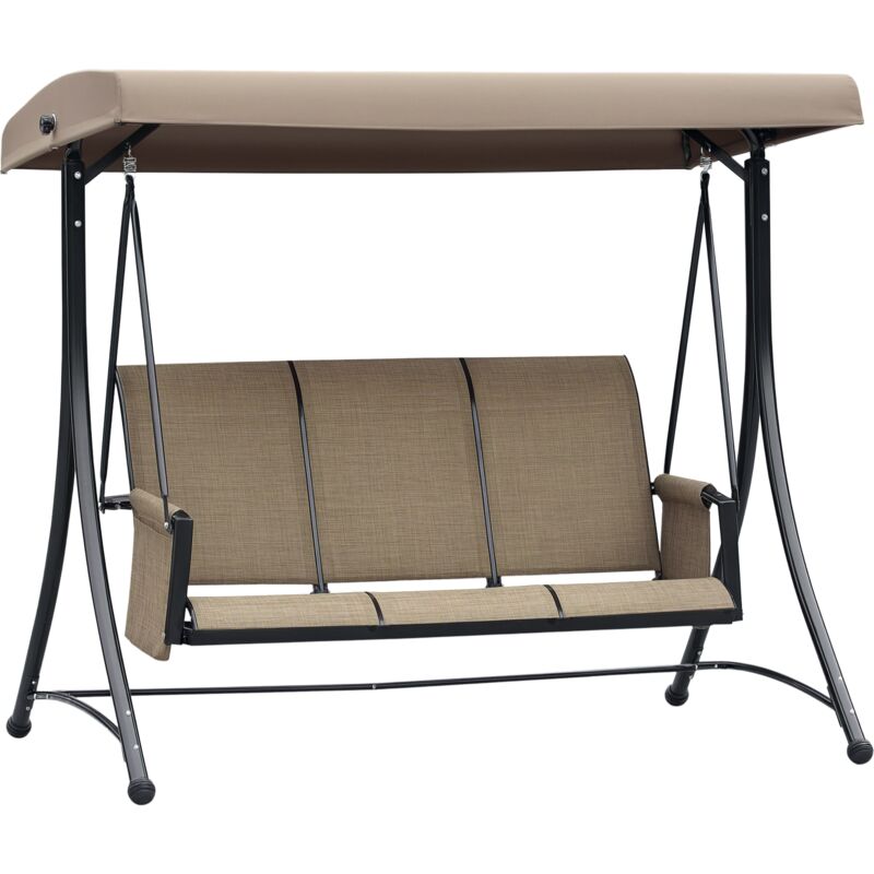 Outsunny Hollywoodschaukel mit Seitentasche, 3-Sitzer Gartenschaukel mit verstellbarem Sonnendach, Schaukelbank belast bis 300kg, für Garten,