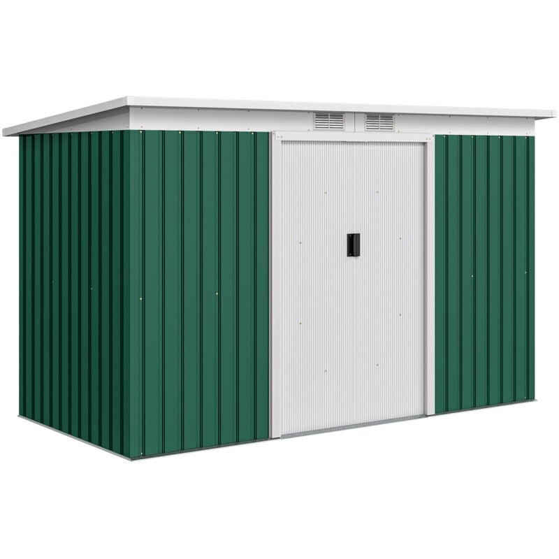Metall Gerätehaus 6,3m³ 280x130x172cm Geräteschuppen mit Pultdach Schiebetür wetterfest Gartenhaus Outdoor Garten Schuppen Schrank für Hinterhof