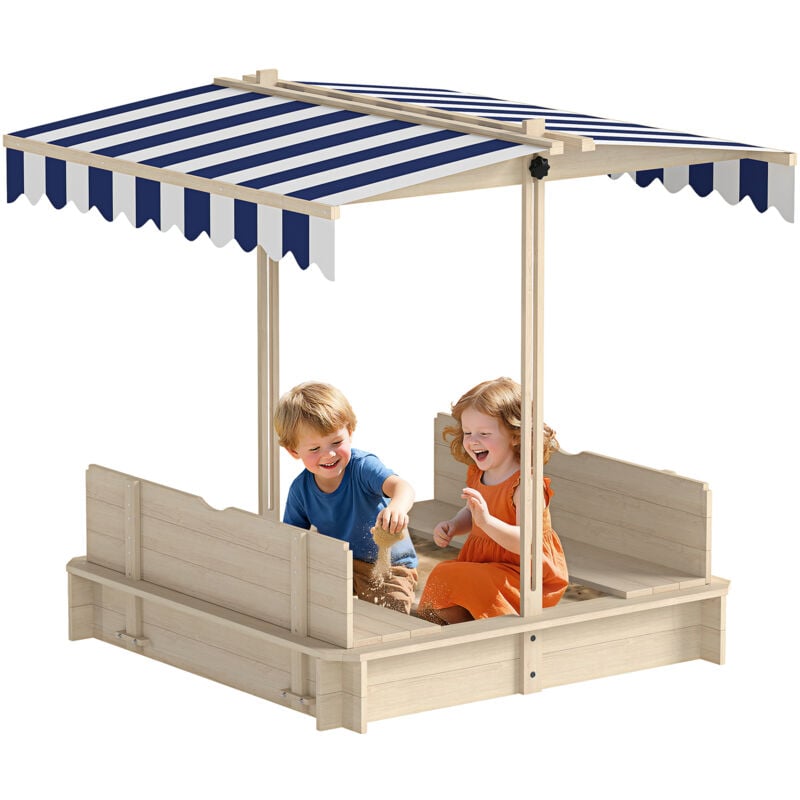 Outsunny - Sandkasten Sandkiste aus Holz für Garten Sandkasten mit Dach Felix Kindersandkasten mit Dach abnehmbar Rücklehnen verstellbar Tannenholz