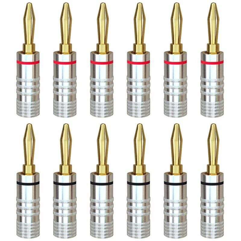 Paar 24-Karat-vergoldete Bananenstecker mit Schraubverriegelung für Lautsprecherkabel, Wanddosen, Audio-/Video-Receiver, Audiosysteme sowie Heimkino