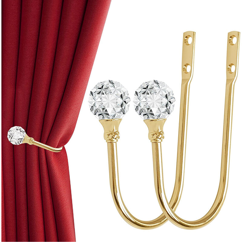Petites Ecrevisses - Pack von 2 Kristall Vorhanghalter Wandhaken Holdbacks Metall Raffhalter u Haken für Gardinen mit Schrauben Gold