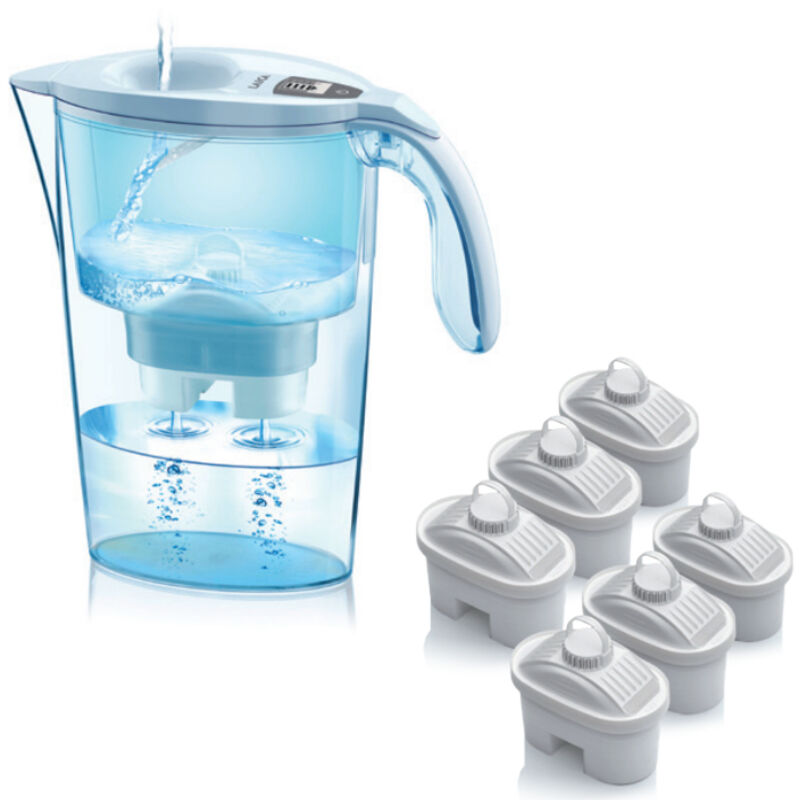 Packung Filterkanne laica stream/ 2,3l/ weiß/ Kanne + 6 Filter bi-flux