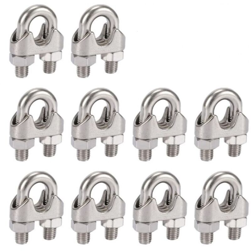 Packung mit 10 Kabelbindern aus 5 mm Edelstahl 304 mit Doppelclips für Wäscheleinen, Markisen und Befestigungen