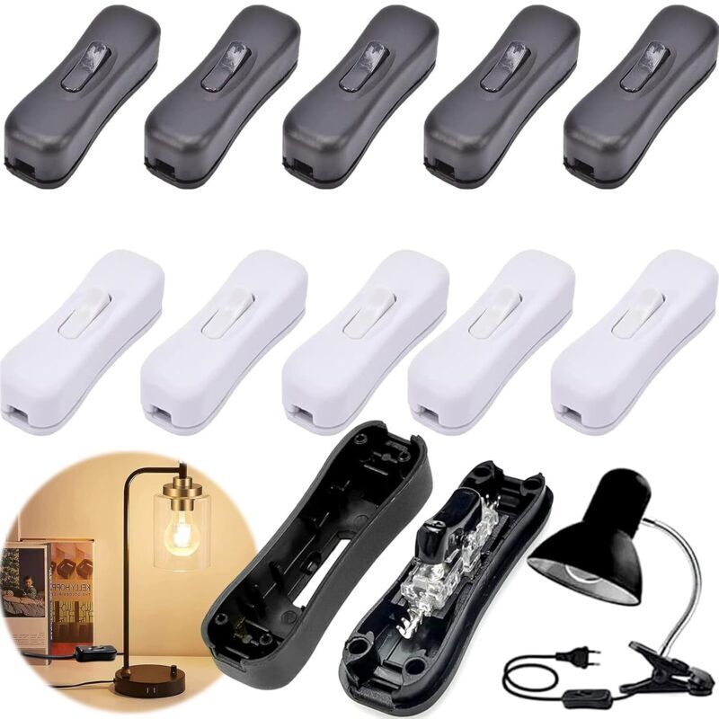 Packung mit 10 Zwischenschaltern für Lampen - Zwischenschalter - Wechselstrom 250 V - Für kleine Geräte oder Lampen (weiß und schwarz)
