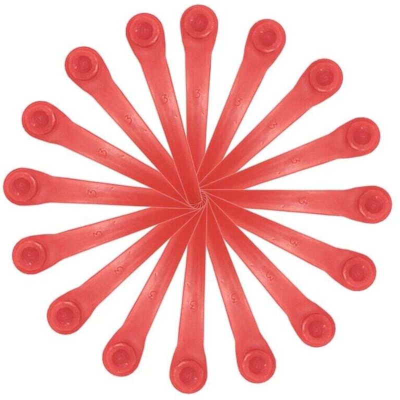 Packung mit 100 Kunststoffklingen, kompatibel mit Gardena Rasentrimmern, Ersatzklingen für Gardena Rasentrimmer und Akku-Rasentrimmer.