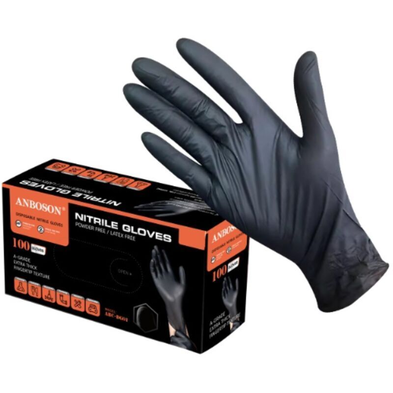 Packung mit 100 Nitrilhandschuhen, an den Fingern dicker als 3,5 g, puderfrei und latexfrei, für Mechaniker, Tätowierer, Gastronomie,