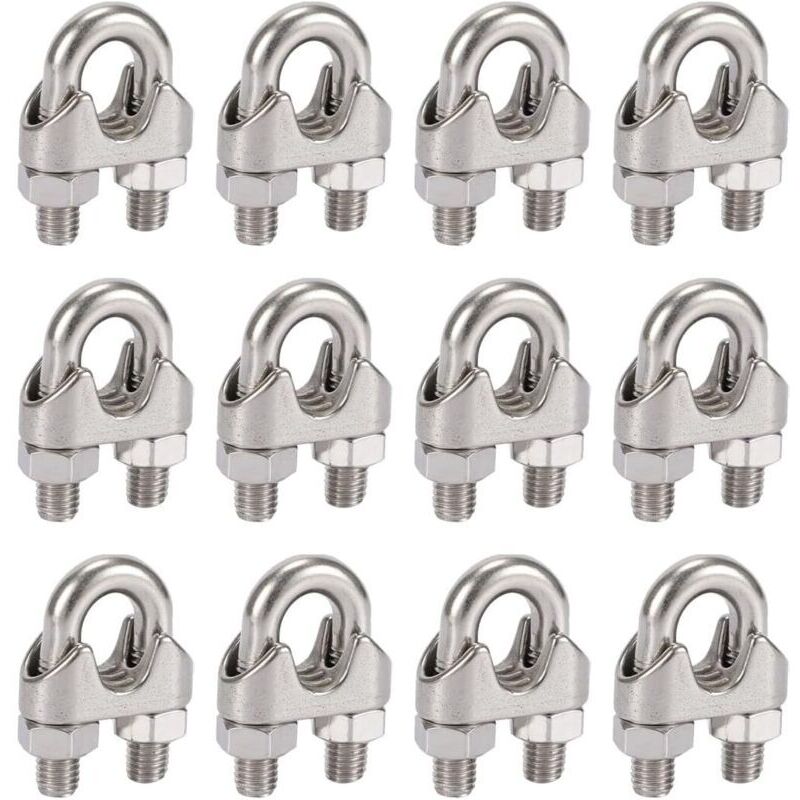 Packung mit 12 Kabelbindern M5 304 aus Edelstahl mit Doppelclips für Wäscheleinen, Markisen und Befestigungen