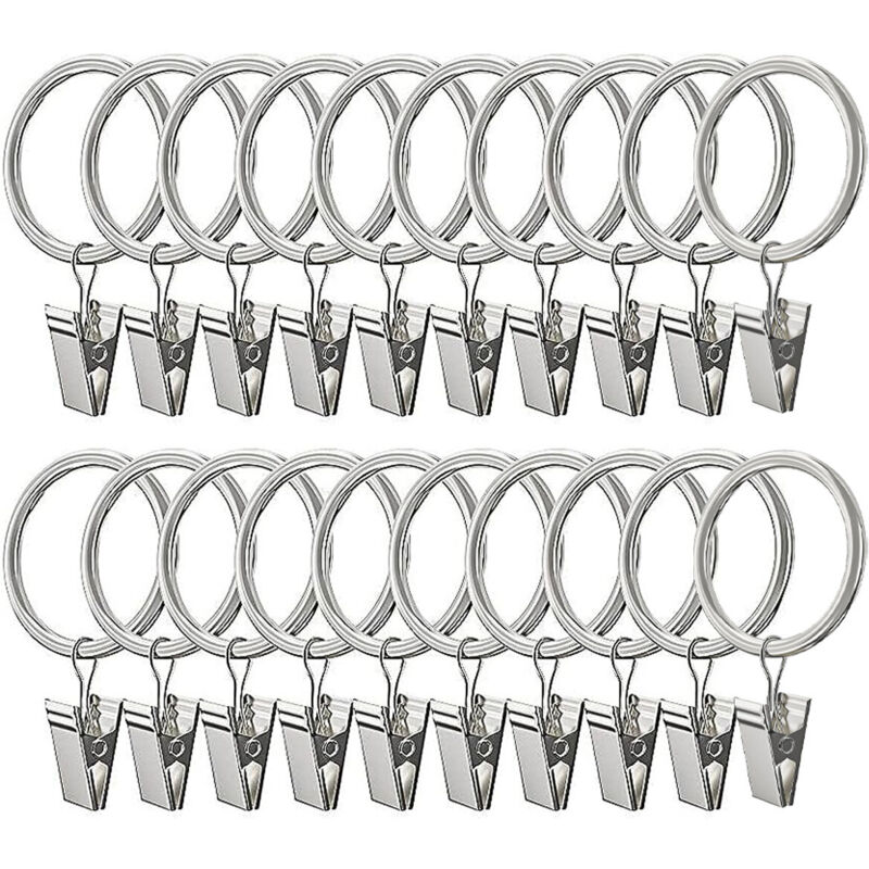 Packung mit 20 Fippy-Gardinenringen mit Clips, 38 mm Metallringe für Gardinen und Gardinenstangen