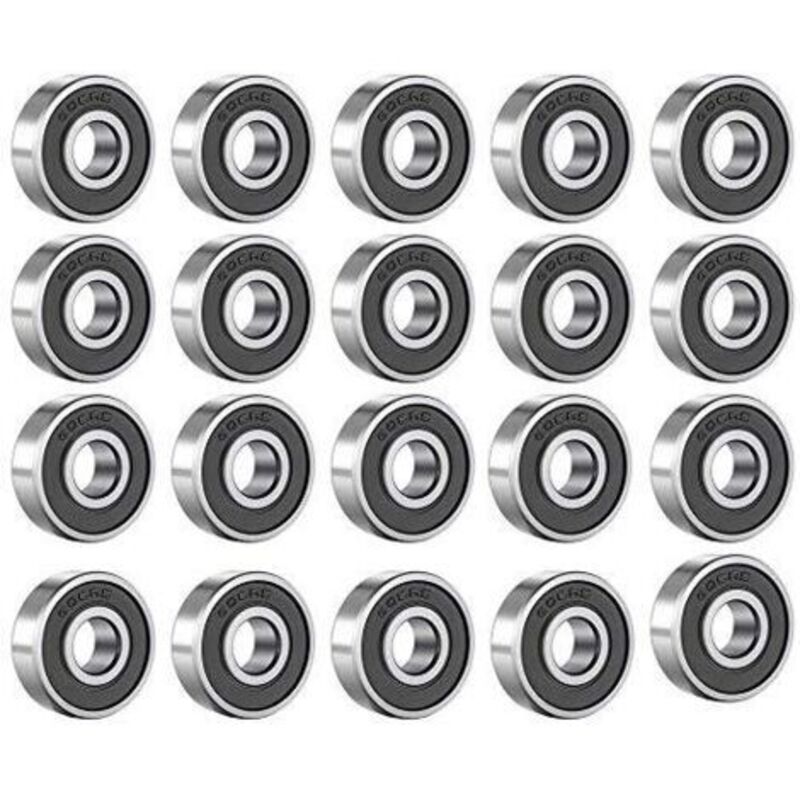 Packung mit 20 Kugellagern 608 RS - Metall - Gerillt - Kohlenstoffstahl - Mit doppelter schwarzer Abschirmung - Für Skateboards, Rollschuhe,