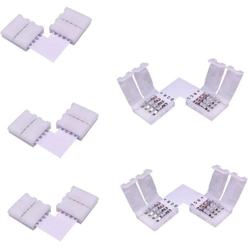 Packung mit 5 RGB 5050 LED-Streifen Schnellverbindern in L-Form, rechtwinkliger 4-Pin-Verbinder für 10 mm breite SMD 5050 RGB-LED-Streifen