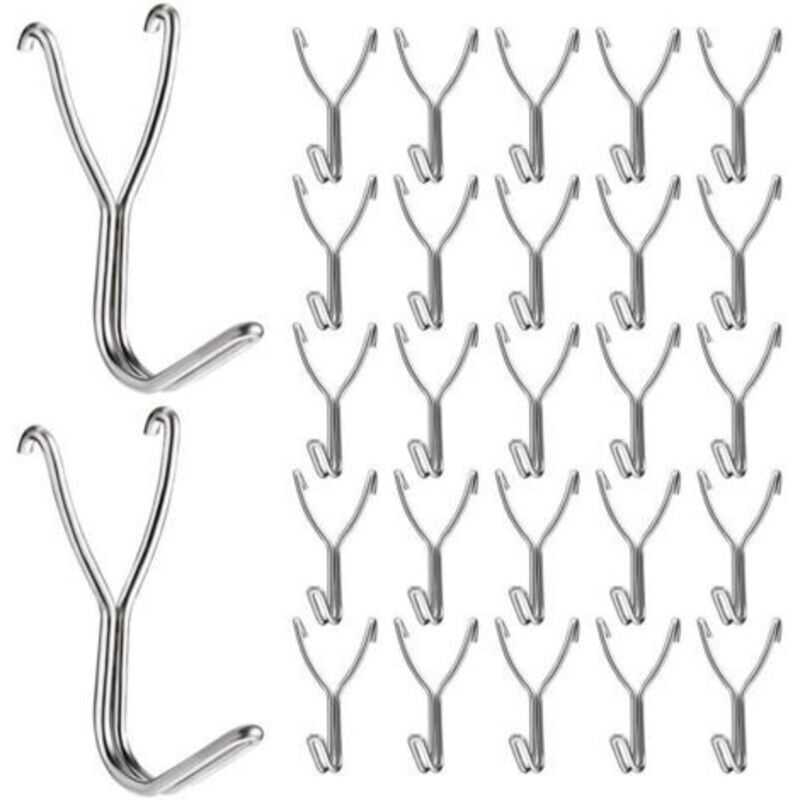 Packung mit 50 Edelstahlhaken für 20-mm-Lochwände zur Aufbewahrung in Küche, Garage, Zubehör, Werkbankwerkzeug und Bastelbedarf