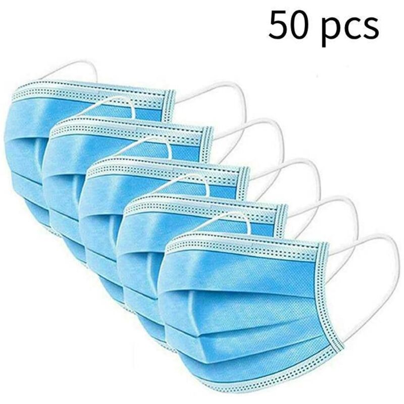 Packung mit 50 Einweg-Schutzmasken (dreilagig) für den täglichen Schutz, atmungsaktiv, Erwachsenengröße, medizinische Qualität, filtern effektiv