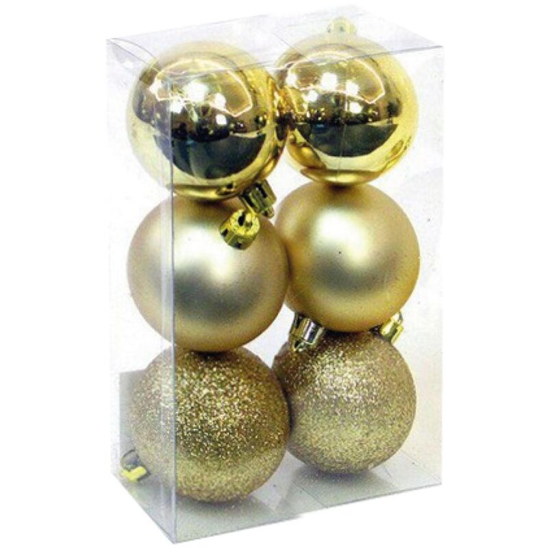GSC - Packung mit 6 Weihnachtskugeln Ø8cm (2 glänzend, 2 matt und 2 glitzernd) aus goldfarbenem Kunststoff