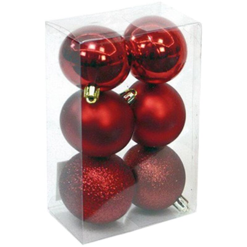 Packung mit 6 Weihnachtskugeln Ø8cm (2 glänzend, 2 matt und 2 glitzernd) aus rotem und goldenem Kunststoff
