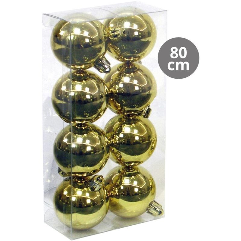 GSC - Packung mit 8 Weihnachtskugeln Ø8cm (glänzend) aus goldfarbenem Kunststoff