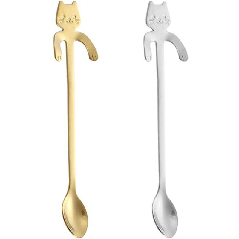 Odipie - Packung mit Katzen-Kaffeelöffeln, Katzen-Teelöffeln, Dessertlöffeln, Edelstahl, Katzen-Hängedesign, für Tee, Milch, Kaffee, Dessert,