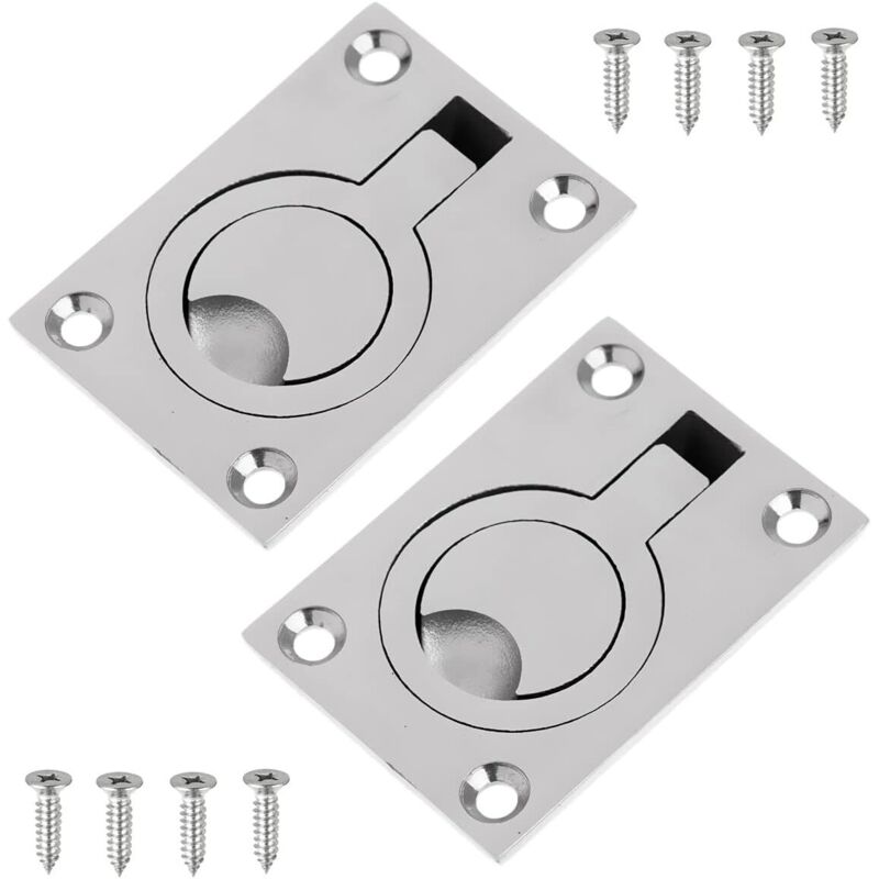 Packungen Bootsbodenriegel, Edelstahl-Ring-Zuggriff, Decksluke für Schlauchboot, Yacht usw., Marinezubehör, 62 x 44 mm